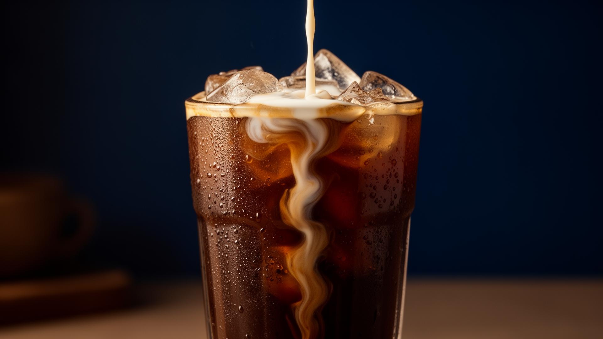 Iced cold brew coffee with cream pour